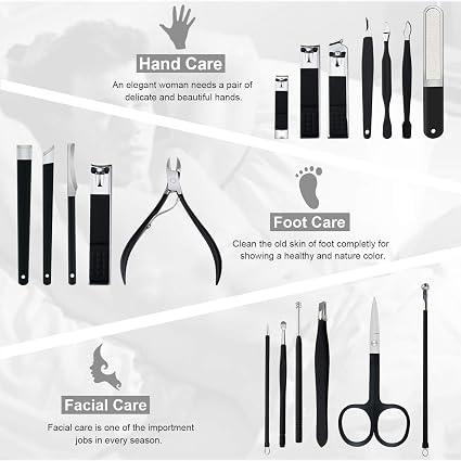 18Pcs Professional Manicure & Pedicure Set – Stainless Steel Nail Clippers, Nail Care Grooming Tools Kit for Women, Home & Travel