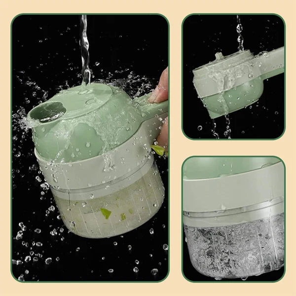 4-in-1 Handheld Electric Vegetable Cutter – Cordless Mini Food Processor, Vegetable Chopper, Slicer & Garlic Cutter