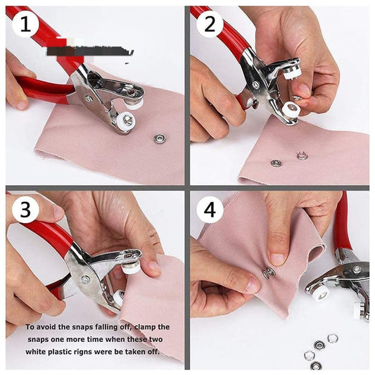 Metal Hand Press Snap Button Pliers Kit with 50 Snap Buttons – Manual Snap Fastener Tool for Clothing, Sewing, Fabric Repair, DIY Crafts & Garments