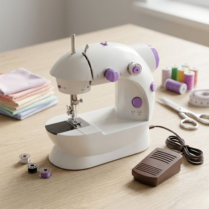 SHOWAY SM-202A Mini Sewing Machine – Portable Electric Sewing Machine for Beginners, Household Clothes Repair & Mending, DIY Crafting & Stitching Machine