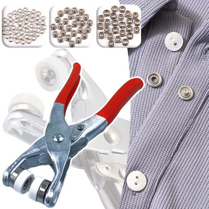 Metal Hand Press Snap Button Pliers Kit with 50 Snap Buttons – Manual Snap Fastener Tool for Clothing, Sewing, Fabric Repair, DIY Crafts & Garments