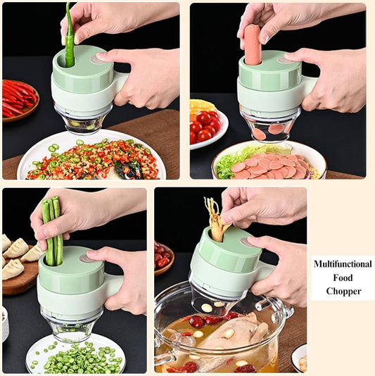 4-in-1 Handheld Electric Vegetable Cutter – Cordless Mini Food Processor, Vegetable Chopper, Slicer & Garlic Cutter