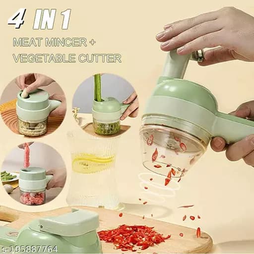 4-in-1 Handheld Electric Vegetable Cutter – Cordless Mini Food Processor, Vegetable Chopper, Slicer & Garlic Cutter