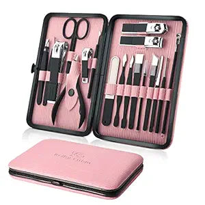 18Pcs Professional Manicure & Pedicure Set – Stainless Steel Nail Clippers, Nail Care Grooming Tools Kit for Women, Home & Travel