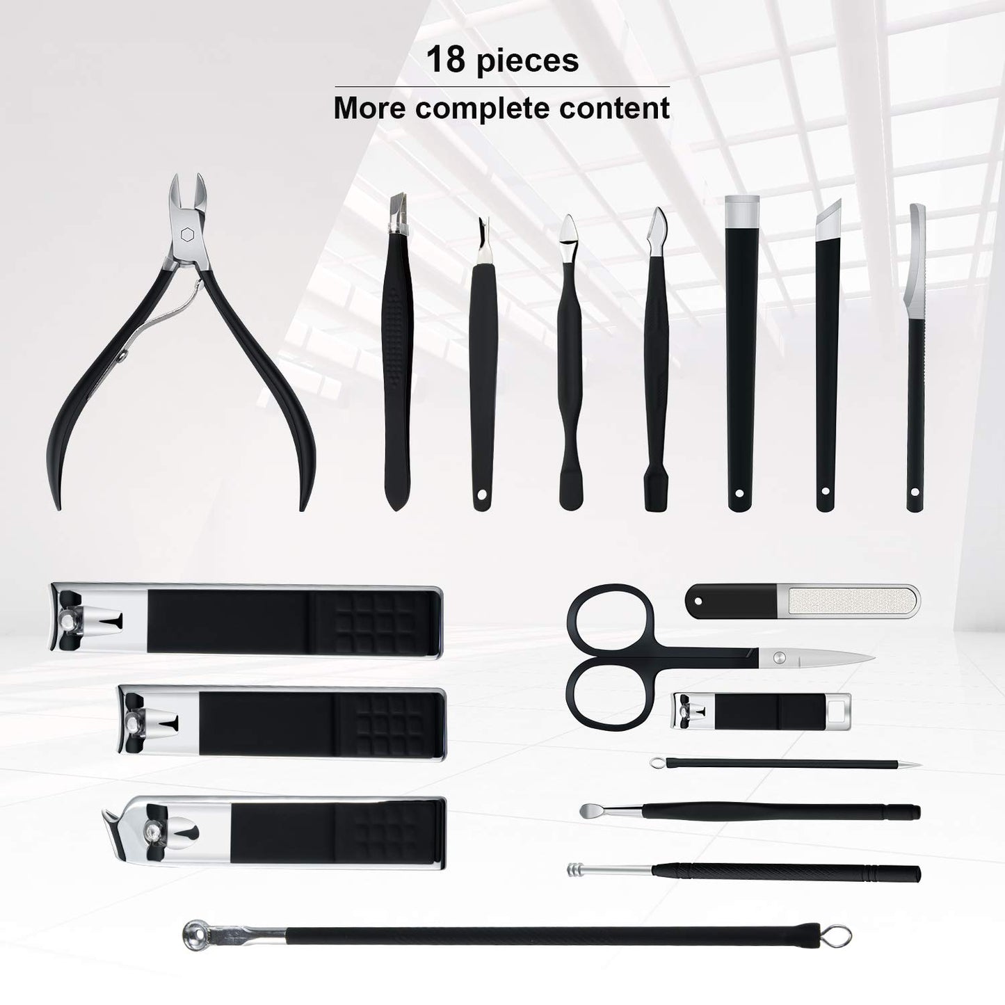18Pcs Professional Manicure & Pedicure Set – Stainless Steel Nail Clippers, Nail Care Grooming Tools Kit for Women, Home & Travel