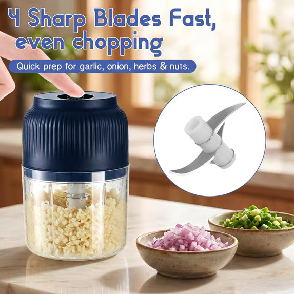 Electric Mini Garlic Chopper 300ML – Cordless USB Rechargeable Food Processor, Vegetable & Onion Cutter, Chili Ginger Mincer, Mini Meat & Food Grinder