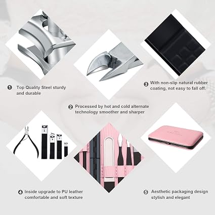 18Pcs Professional Manicure & Pedicure Set – Stainless Steel Nail Clippers, Nail Care Grooming Tools Kit for Women, Home & Travel