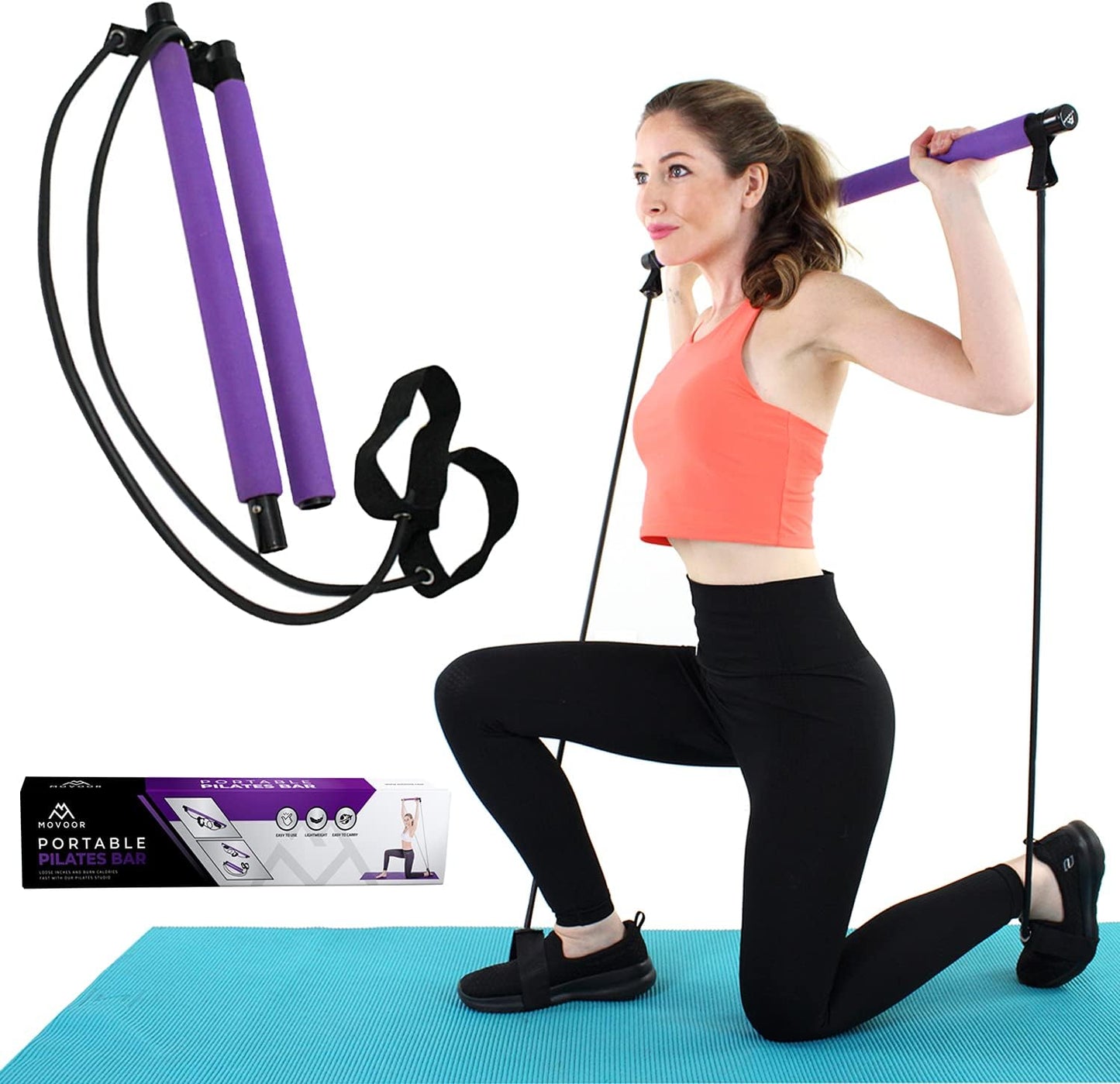 Portable Pilates Bar & Resistance Bands Set – Yoga Exercise Elastic Rope Stick for Home Workout, Full Body Strength Training, Stretching & Fitness