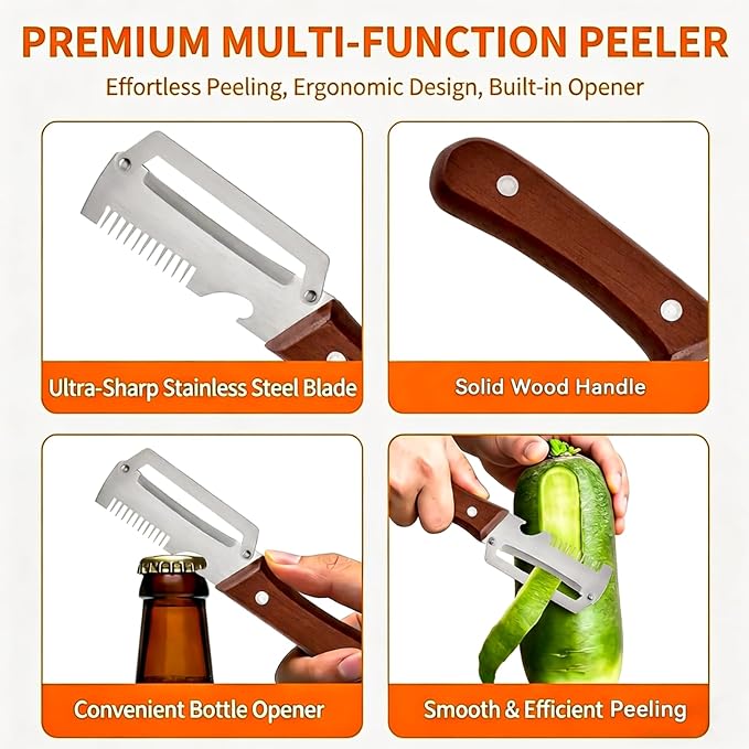 2-in-1 Vegetable Peeler | Stainless Steel Multi-Functional Kitchen Peeler for Fruits & Vegetables | Easy Food Prep Tool