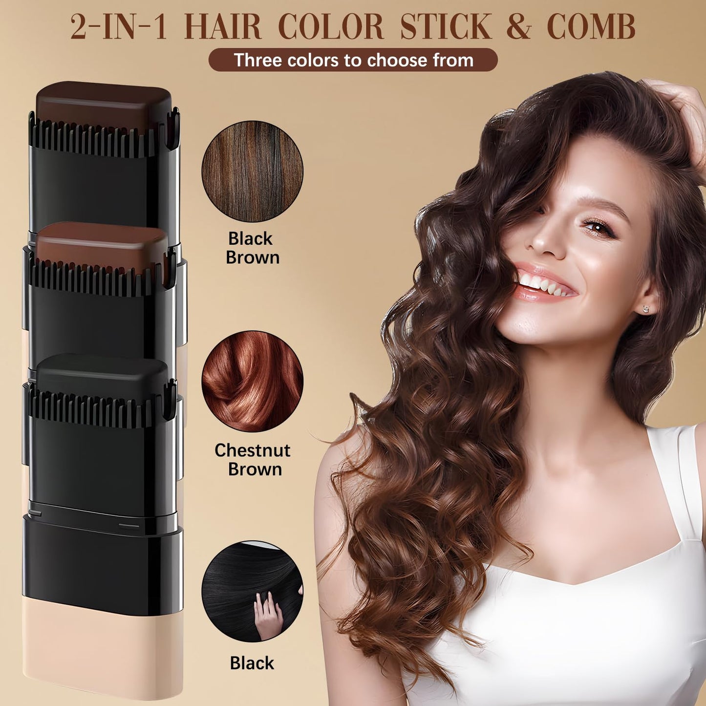 Instant Root Touch Up Hair Color Comb Stick – Quick Gray Hair & Root Coverage, Portable Hairline Concealer for Women & Men