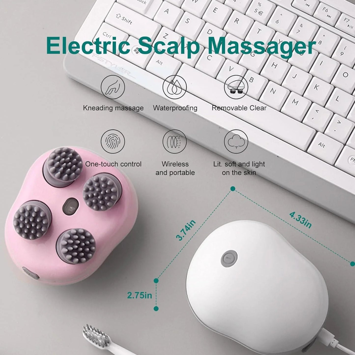 Electric Scalp Massager Rechargeable Head Massager Machine – Cordless Scalp Massage Brush for Relaxation, Self-Care & Stress Relief