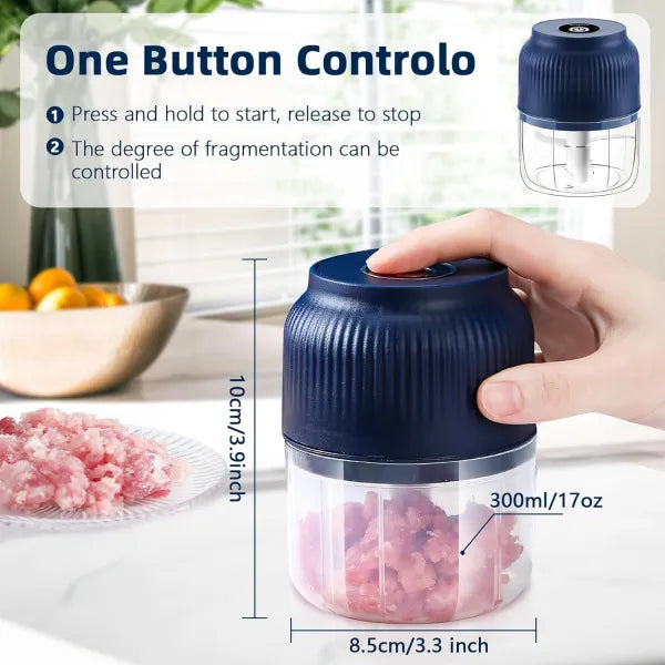 Electric Mini Garlic Chopper 300ML – Cordless USB Rechargeable Food Processor, Vegetable & Onion Cutter, Chili Ginger Mincer, Mini Meat & Food Grinder