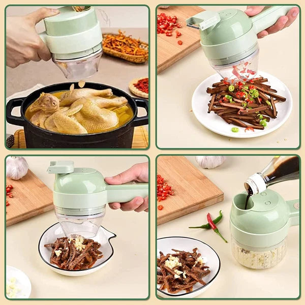 4-in-1 Handheld Electric Vegetable Cutter – Cordless Mini Food Processor, Vegetable Chopper, Slicer & Garlic Cutter