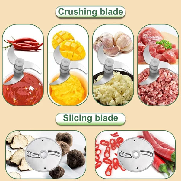 4-in-1 Handheld Electric Vegetable Cutter – Cordless Mini Food Processor, Vegetable Chopper, Slicer & Garlic Cutter