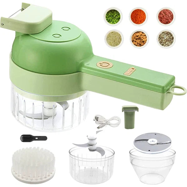 4-in-1 Handheld Electric Vegetable Cutter – Cordless Mini Food Processor, Vegetable Chopper, Slicer & Garlic Cutter