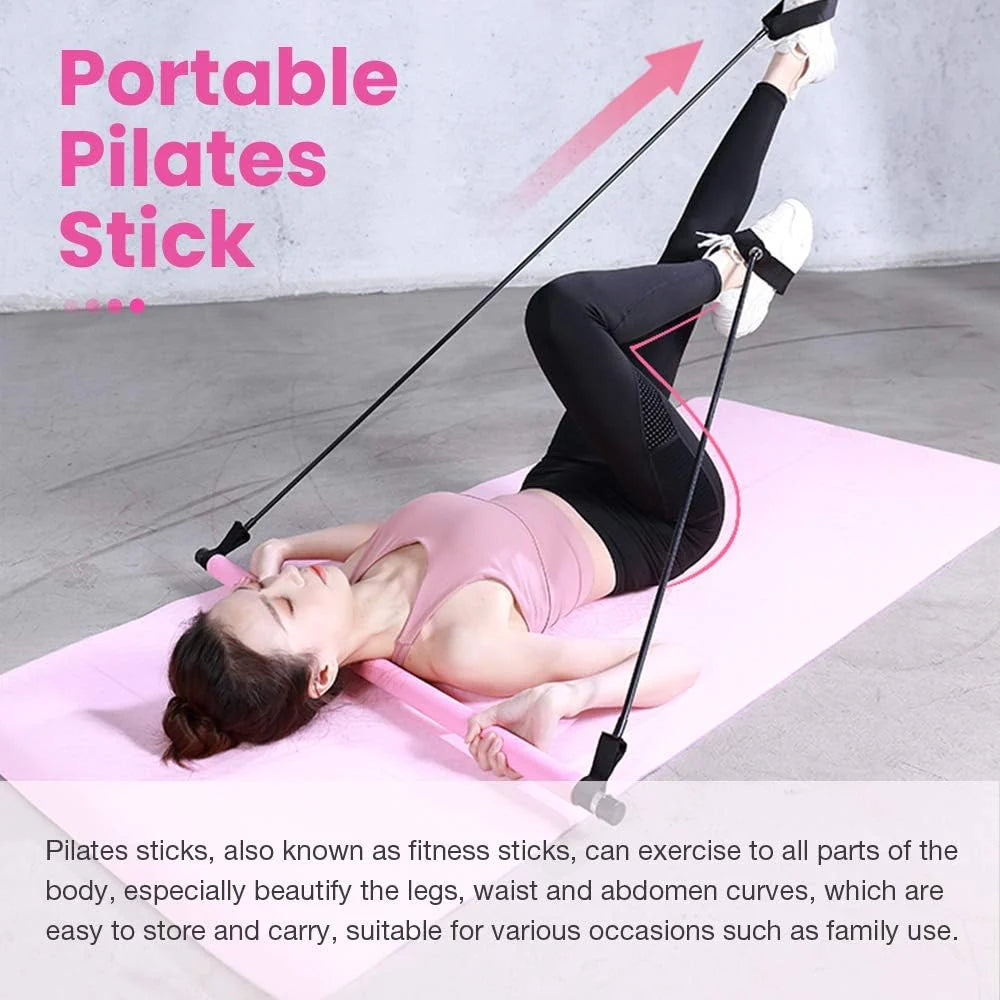 Portable Pilates Bar & Resistance Bands Set – Yoga Exercise Elastic Rope Stick for Home Workout, Full Body Strength Training, Stretching & Fitness