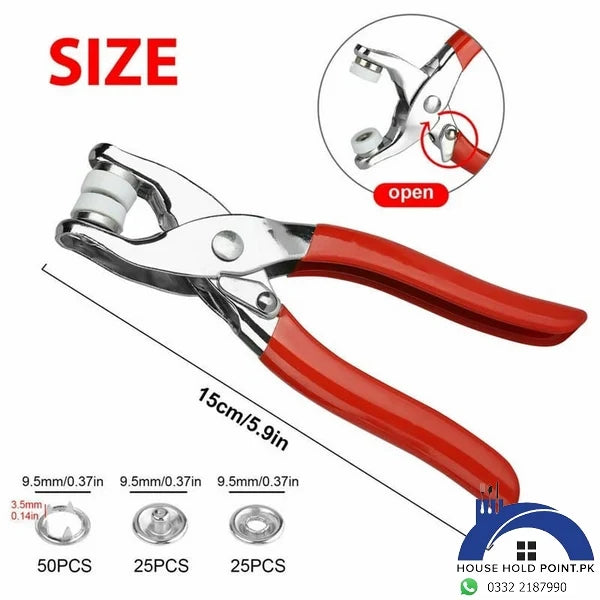Metal Hand Press Snap Button Pliers Kit with 50 Snap Buttons – Manual Snap Fastener Tool for Clothing, Sewing, Fabric Repair, DIY Crafts & Garments