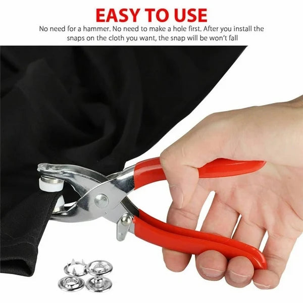 Metal Hand Press Snap Button Pliers Kit with 50 Snap Buttons – Manual Snap Fastener Tool for Clothing, Sewing, Fabric Repair, DIY Crafts & Garments