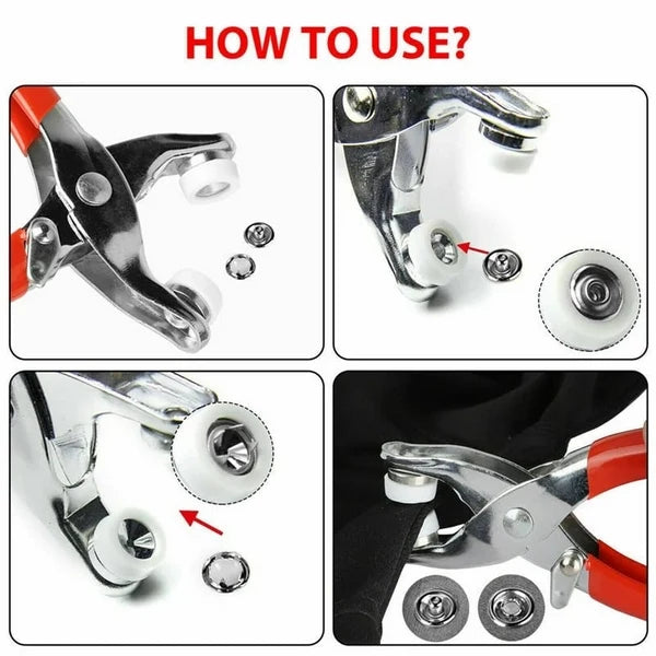 Metal Hand Press Snap Button Pliers Kit with 50 Snap Buttons – Manual Snap Fastener Tool for Clothing, Sewing, Fabric Repair, DIY Crafts & Garments