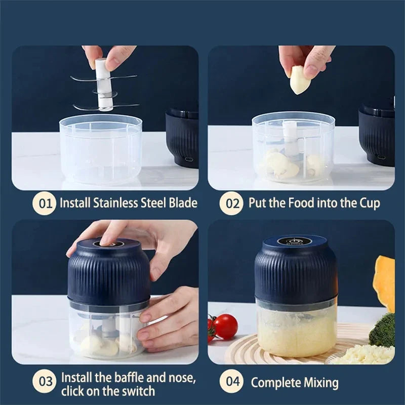Electric Mini Garlic Chopper 300ML – Cordless USB Rechargeable Food Processor, Vegetable & Onion Cutter, Chili Ginger Mincer, Mini Meat & Food Grinder