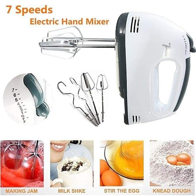7-Speed Electric Handheld Beater – Multifunctional Mini Egg Beater & Mixer with Stainless Steel Whisk for Cakes, Cookies, Brownies, Cream & Dough Batter