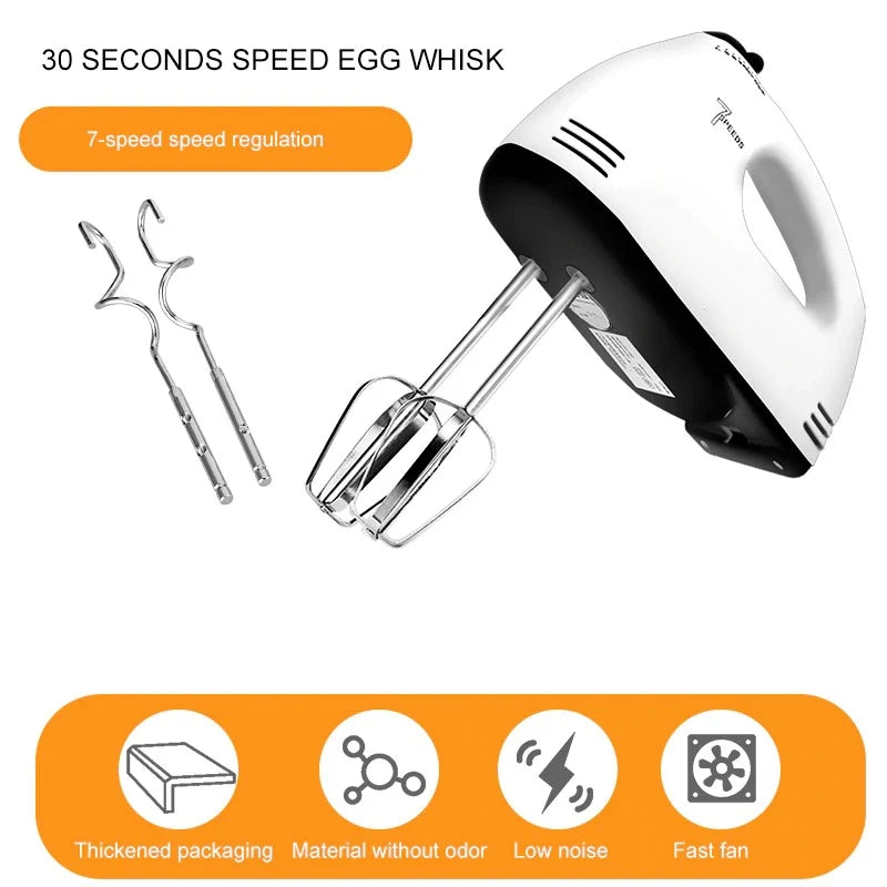7-Speed Electric Handheld Beater – Multifunctional Mini Egg Beater & Mixer with Stainless Steel Whisk for Cakes, Cookies, Brownies, Cream & Dough Batter