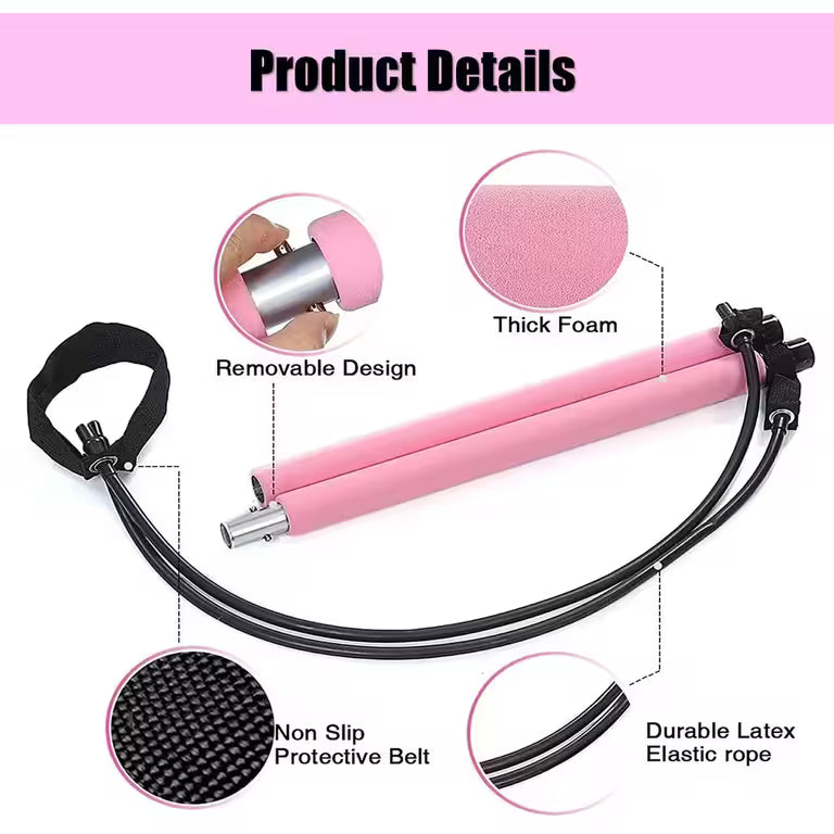 Portable Pilates Bar & Resistance Bands Set – Yoga Exercise Elastic Rope Stick for Home Workout, Full Body Strength Training, Stretching & Fitness