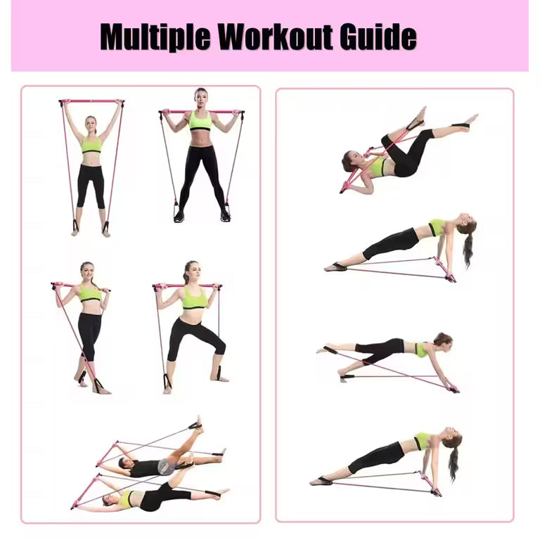 Portable Pilates Bar & Resistance Bands Set – Yoga Exercise Elastic Rope Stick for Home Workout, Full Body Strength Training, Stretching & Fitness