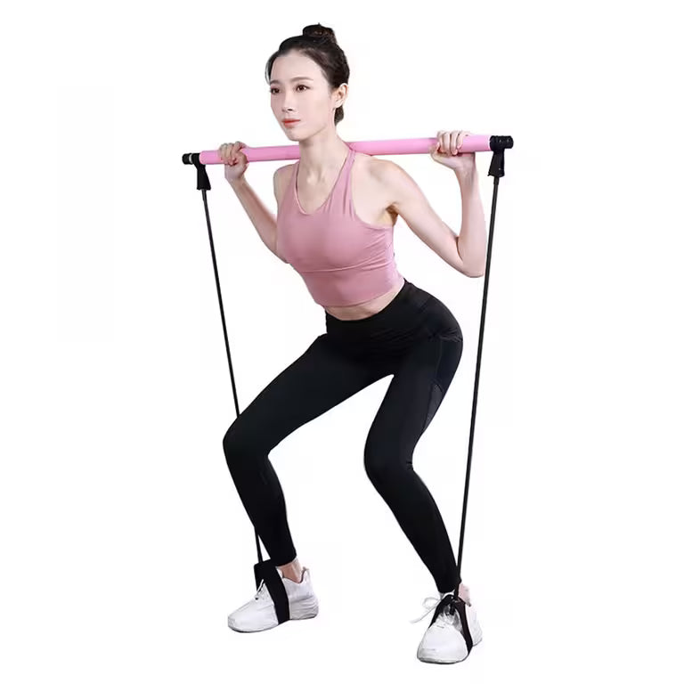 Portable Pilates Bar & Resistance Bands Set – Yoga Exercise Elastic Rope Stick for Home Workout, Full Body Strength Training, Stretching & Fitness