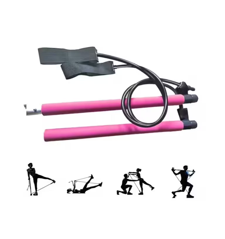 Portable Pilates Bar & Resistance Bands Set – Yoga Exercise Elastic Rope Stick for Home Workout, Full Body Strength Training, Stretching & Fitness