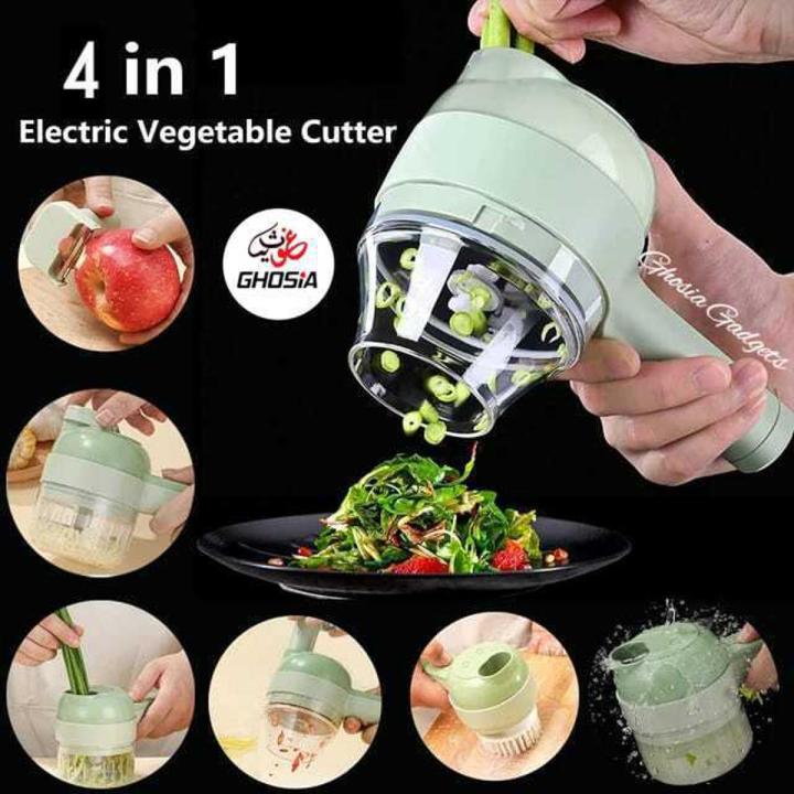 4-in-1 Handheld Electric Vegetable Cutter – Cordless Mini Food Processor, Vegetable Chopper, Slicer & Garlic Cutter