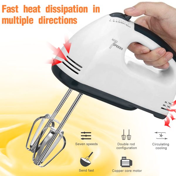 7-Speed Electric Handheld Beater – Multifunctional Mini Egg Beater & Mixer with Stainless Steel Whisk for Cakes, Cookies, Brownies, Cream & Dough Batter
