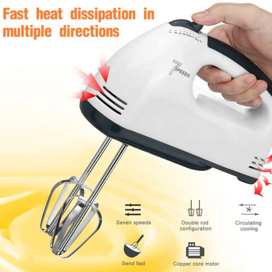 7-Speed Electric Handheld Beater – Multifunctional Mini Egg Beater & Mixer with Stainless Steel Whisk for Cakes, Cookies, Brownies, Cream & Dough Batter