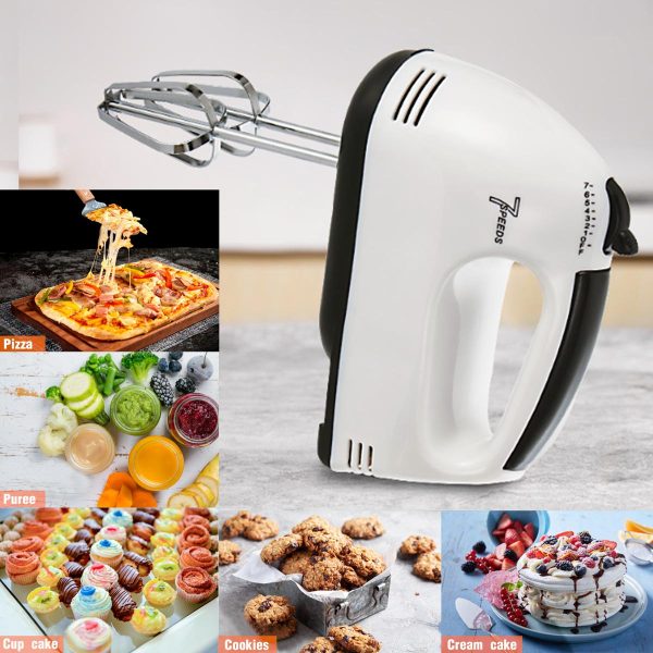 7-Speed Electric Handheld Beater – Multifunctional Mini Egg Beater & Mixer with Stainless Steel Whisk for Cakes, Cookies, Brownies, Cream & Dough Batter