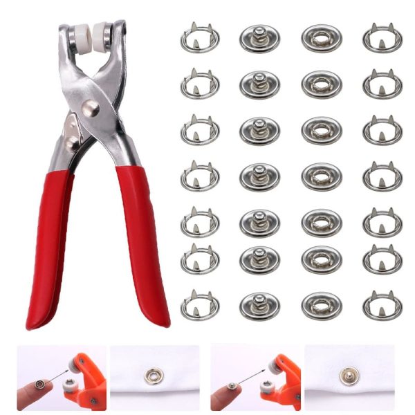 Metal Hand Press Snap Button Pliers Kit with 50 Snap Buttons – Manual Snap Fastener Tool for Clothing, Sewing, Fabric Repair, DIY Crafts & Garments