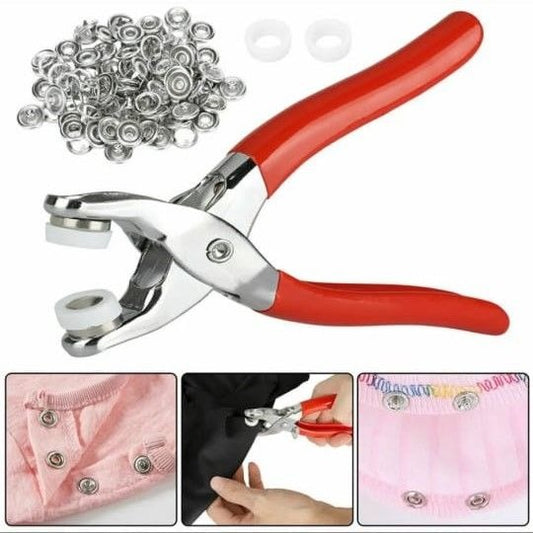 Metal Hand Press Snap Button Pliers Kit with 50 Snap Buttons – Manual Snap Fastener Tool for Clothing, Sewing, Fabric Repair, DIY Crafts & Garments