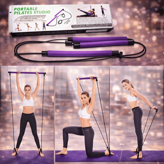 Portable Pilates Bar & Resistance Bands Set – Yoga Exercise Elastic Rope Stick for Home Workout, Full Body Strength Training, Stretching & Fitness