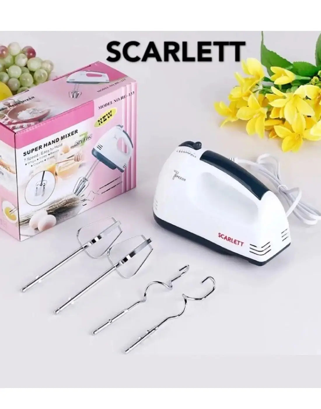 7-Speed Electric Handheld Beater – Multifunctional Mini Egg Beater & Mixer with Stainless Steel Whisk for Cakes, Cookies, Brownies, Cream & Dough Batter